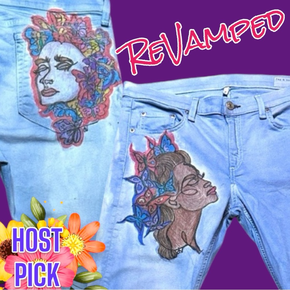 🎉HP🎉 NWOT Originally White now Hand Drawn “Two Face” Design. Size 30